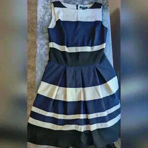 Lauren Ralph Lauren Women Dress Size 10 Blue Striped Mini Fit & Flare Sleeveless